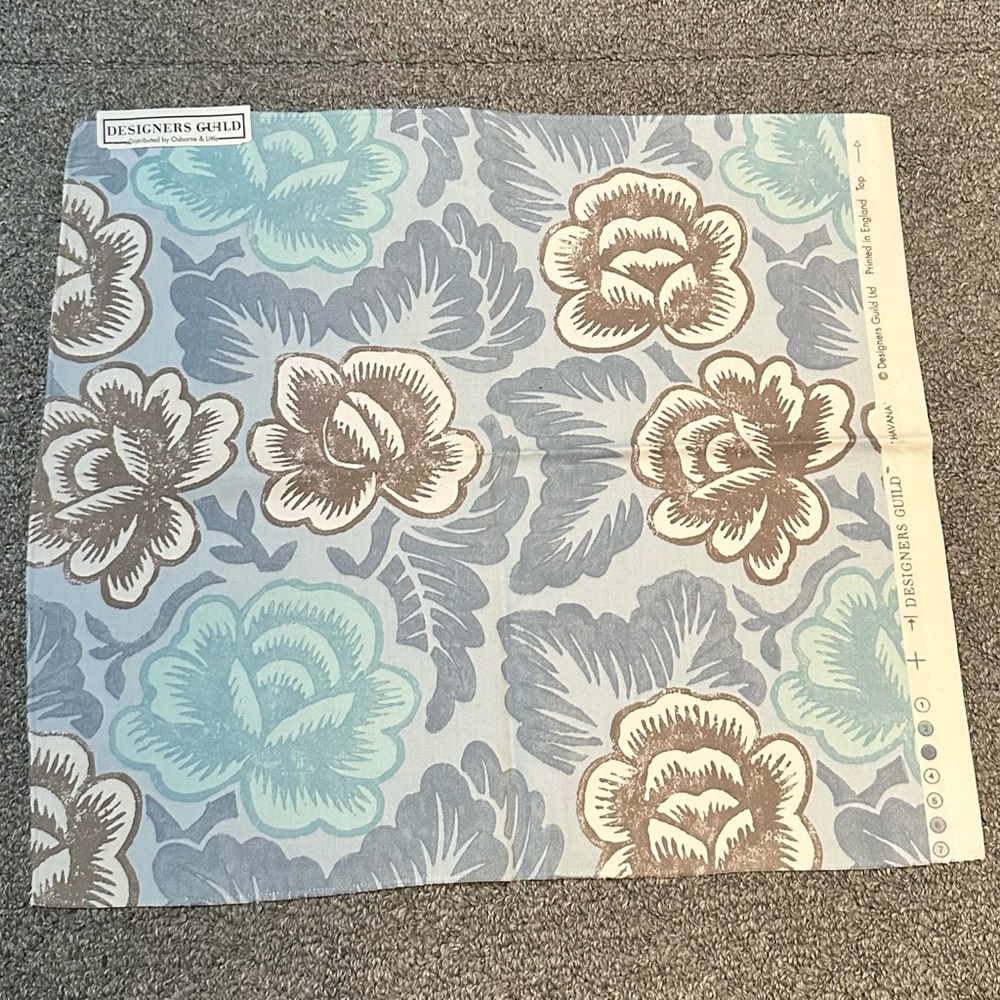 Designers Guild Fabric Sample Remnant Havana 100% Cotton Blue Washable - Picture 1 of 16